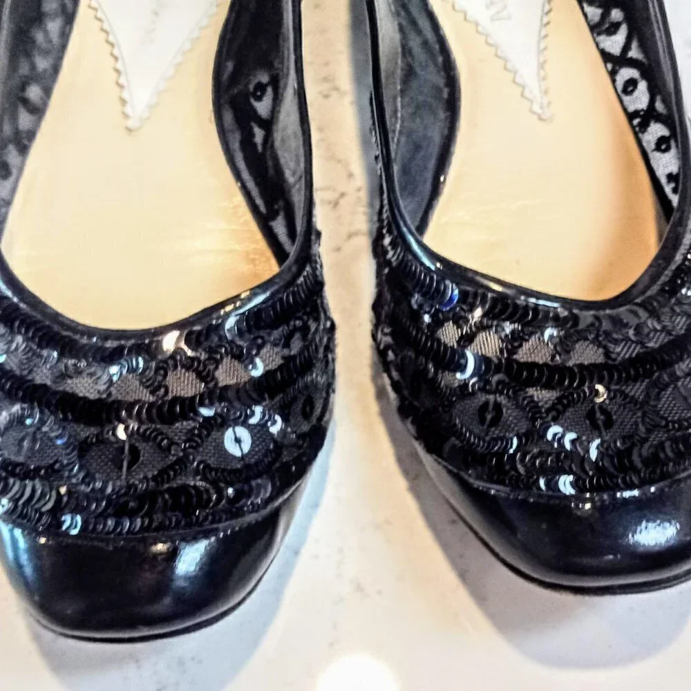 Giorgio Armani Black Mesh Sequin Italian Ballet Flats